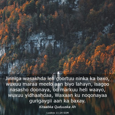 Picture 03 - Luukos 11:24 SOM - Jinniga wasakhda leh goortuu ninka ka baxo, wuxuu - Bible Verse Picture