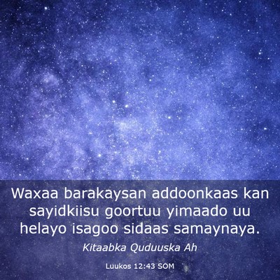 Picture 03 - Luukos 12:43 SOM - Waxaa barakaysan addoonkaas kan sayidkiisu - Bible Verse Picture