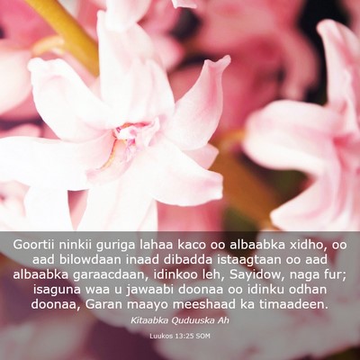 Picture 03 - Luukos 13:25 SOM - Goortii ninkii guriga lahaa kaco oo albaabka - Bible Verse Picture