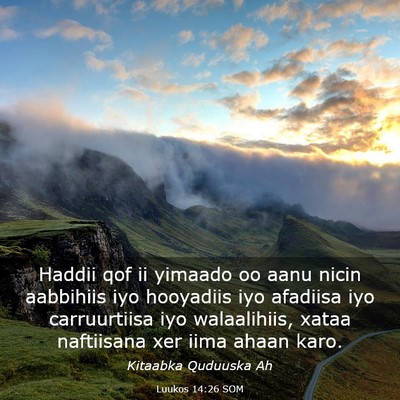 Picture 03 - Luukos 14:26 SOM - Haddii qof ii yimaado oo aanu nicin aabbihiis iyo - Bible Verse Picture