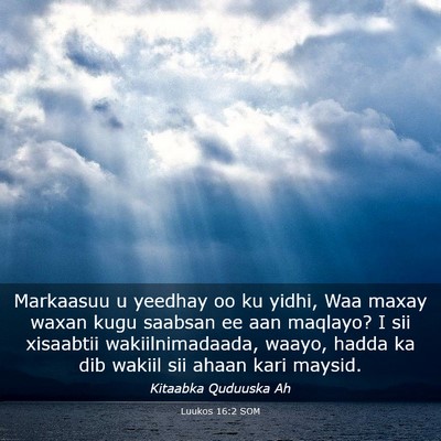 Picture 03 - Luukos 16:2 SOM - Markaasuu u yeedhay oo ku yidhi, Waa maxay waxan - Bible Verse Picture