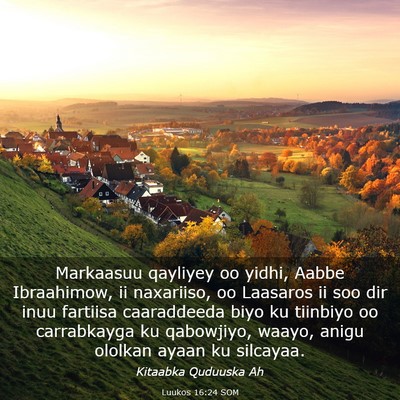 Picture 03 - Luukos 16:24 SOM - Markaasuu qayliyey oo yidhi, Aabbe Ibraahimow, ii - Bible Verse Picture