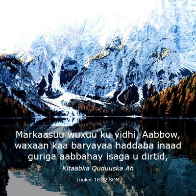 Picture 03 - Luukos 16:27 SOM - Markaasuu wuxuu ku yidhi, Aabbow, waxaan kaa - Bible Verse Picture