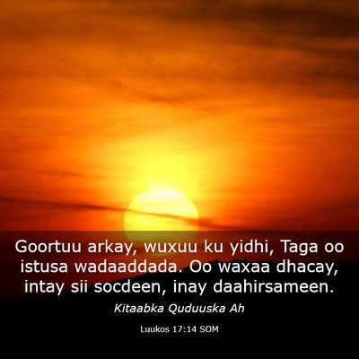 Picture 03 - Luukos 17:14 SOM - Goortuu arkay, wuxuu ku yidhi, Taga oo istusa - Bible Verse Picture