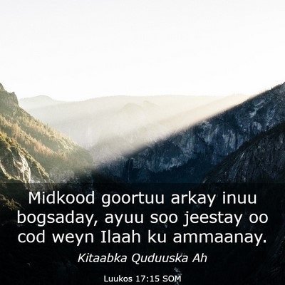 Picture 03 - Luukos 17:15 SOM - Midkood goortuu arkay inuu bogsaday, ayuu soo - Bible Verse Picture