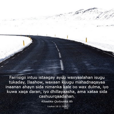 Picture 03 - Luukos 18:11 SOM - Farrisigii intuu istaagay ayuu waxyaalahan isugu - Bible Verse Picture