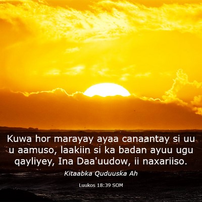 Picture 03 - Luukos 18:39 SOM - Kuwa hor marayay ayaa canaantay si uu u aamuso, - Bible Verse Picture
