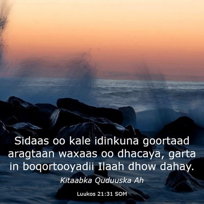 Picture 03 - Luukos 21:31 SOM - Sidaas oo kale idinkuna goortaad aragtaan waxaas - Bible Verse Picture