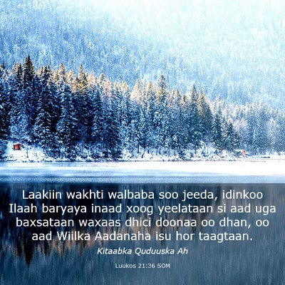 Picture 03 - Luukos 21:36 SOM - Laakiin wakhti walbaba soo jeeda, idinkoo Ilaah - Bible Verse Picture