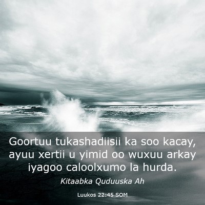 Picture 03 - Luukos 22:45 SOM - Goortuu tukashadiisii ka soo kacay, ayuu xertii u - Bible Verse Picture