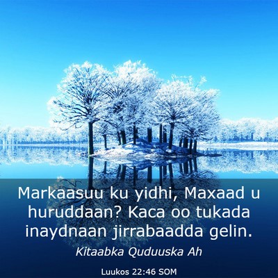 Picture 03 - Luukos 22:46 SOM - Markaasuu ku yidhi, Maxaad u huruddaan? Kaca oo - Bible Verse Picture