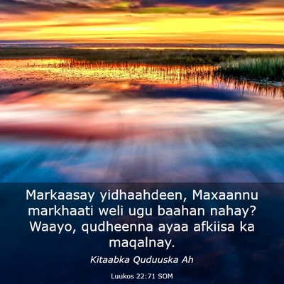 Picture 03 - Luukos 22:71 SOM - Markaasay yidhaahdeen, Maxaannu markhaati weli - Bible Verse Picture