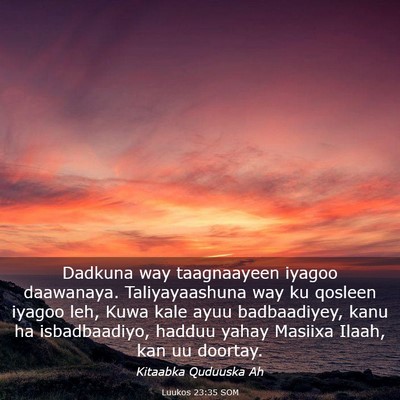Picture 03 - Luukos 23:35 SOM - Dadkuna way taagnaayeen iyagoo daawanaya. - Bible Verse Picture