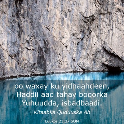 Picture 03 - Luukos 23:37 SOM - oo waxay ku yidhaahdeen, Haddii aad tahay boqorka - Bible Verse Picture