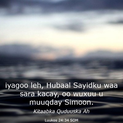 Picture 03 - Luukos 24:34 SOM - iyagoo leh, Hubaal Sayidku waa sara kacay, oo - Bible Verse Picture