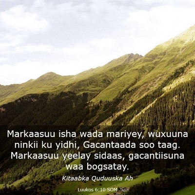 Picture 03 - Luukos 6:10 SOM - Markaasuu isha wada mariyey, wuxuuna ninkii ku - Bible Verse Picture