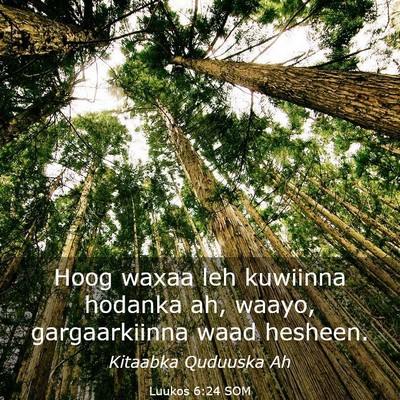 Picture 03 - Luukos 6:24 SOM - Hoog waxaa leh kuwiinna hodanka ah, waayo, - Bible Verse Picture
