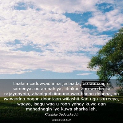 Picture 03 - Luukos 6:35 SOM - Laakiin cadowyadiinna jeclaada, oo wanaag u - Bible Verse Picture