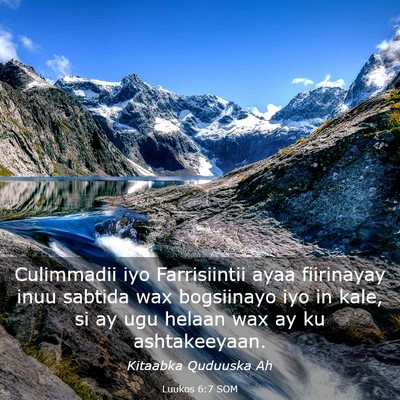 Picture 03 - Luukos 6:7 SOM - Culimmadii iyo Farrisiintii ayaa fiirinayay inuu - Bible Verse Picture