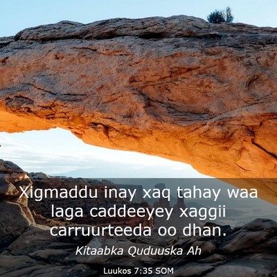 Picture 03 - Luukos 7:35 SOM - Xigmaddu inay xaq tahay waa laga caddeeyey xaggii - Bible Verse Picture