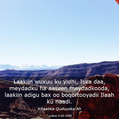 Picture 03 - Luukos 9:60 SOM - Laakiin wuxuu ku yidhi, Iska daa, meydadku ha - Bible Verse Picture