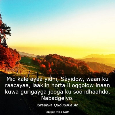 Picture 03 - Luukos 9:61 SOM - Mid kale ayaa yidhi, Sayidow, waan ku raacayaa, - Bible Verse Picture