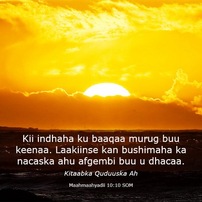 Picture 03 - Maahmaahyadii 10:10 SOM - Kii indhaha ku baaqaa murug buu keenaa. Laakiinse - Bible Verse Picture