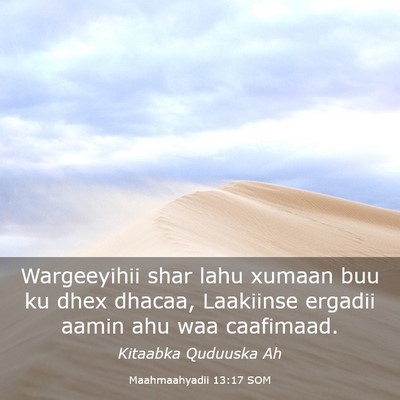 Picture 03 - Maahmaahyadii 13:17 SOM - Wargeeyihii shar lahu xumaan buu ku dhex dhacaa, - Bible Verse Picture