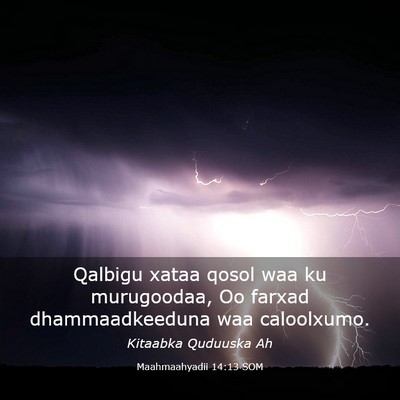 Picture 03 - Maahmaahyadii 14:13 SOM - Qalbigu xataa qosol waa ku murugoodaa, Oo farxad - Bible Verse Picture
