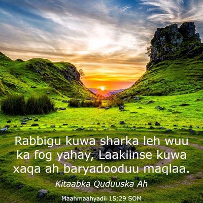 Picture 03 - Maahmaahyadii 15:29 SOM - Rabbigu kuwa sharka leh wuu ka fog yahay, - Bible Verse Picture
