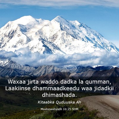 Picture 03 - Maahmaahyadii 16:25 SOM - Waxaa jirta waddo dadka la qumman, Laakiinse - Bible Verse Picture