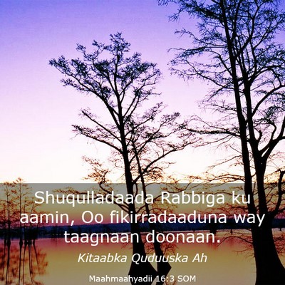 Picture 03 - Maahmaahyadii 16:3 SOM - Shuqulladaada Rabbiga ku aamin, Oo fikirradaaduna - Bible Verse Picture