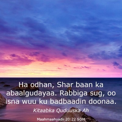 Picture 03 - Maahmaahyadii 20:22 SOM - Ha odhan, Shar baan ka abaalgudayaa. Rabbiga sug, - Bible Verse Picture