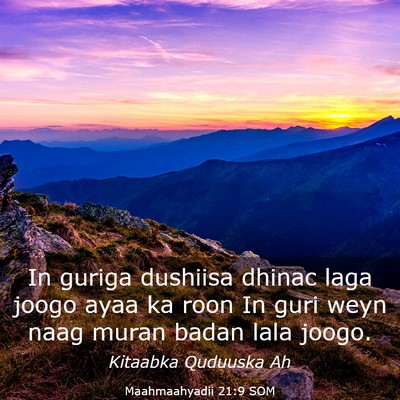Picture 03 - Maahmaahyadii 21:9 SOM - In guriga dushiisa dhinac laga joogo ayaa ka roon - Bible Verse Picture