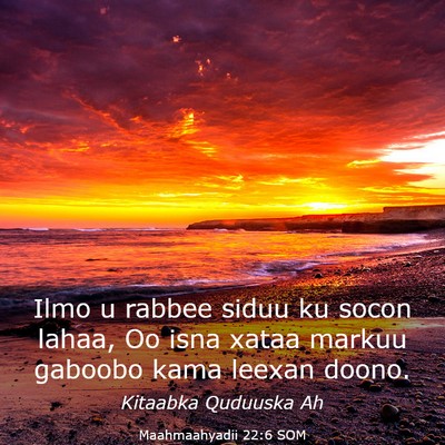 Picture 03 - Maahmaahyadii 22:6 SOM - Ilmo u rabbee siduu ku socon lahaa, Oo isna xataa - Bible Verse Picture