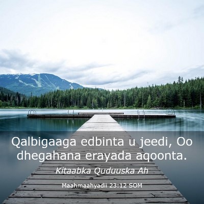 Picture 03 - Maahmaahyadii 23:12 SOM - Qalbigaaga edbinta u jeedi, Oo dhegahana erayada - Bible Verse Picture