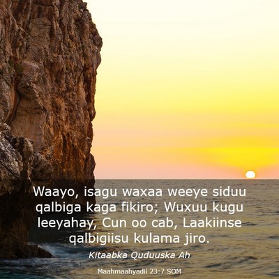 Picture 03 - Maahmaahyadii 23:7 SOM - Waayo, isagu waxaa weeye siduu qalbiga kaga - Bible Verse Picture
