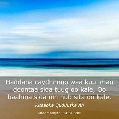 Picture 03 - Maahmaahyadii 24:34 SOM - Haddaba caydhnimo waa kuu iman doontaa sida tuug - Bible Verse Picture