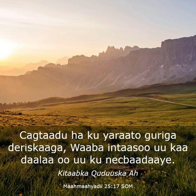 Picture 03 - Maahmaahyadii 25:17 SOM - Cagtaadu ha ku yaraato guriga deriskaaga, Waaba - Bible Verse Picture