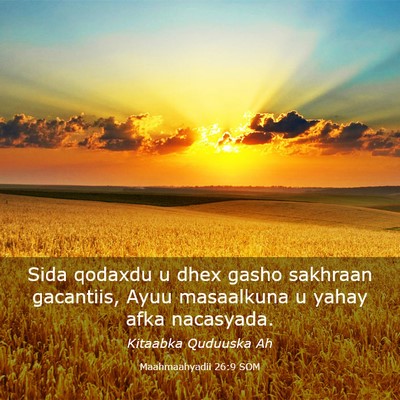 Picture 03 - Maahmaahyadii 26:9 SOM - Sida qodaxdu u dhex gasho sakhraan gacantiis, - Bible Verse Picture