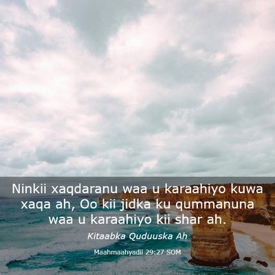 Picture 03 - Maahmaahyadii 29:27 SOM - Ninkii xaqdaranu waa u karaahiyo kuwa xaqa ah, Oo - Bible Verse Picture