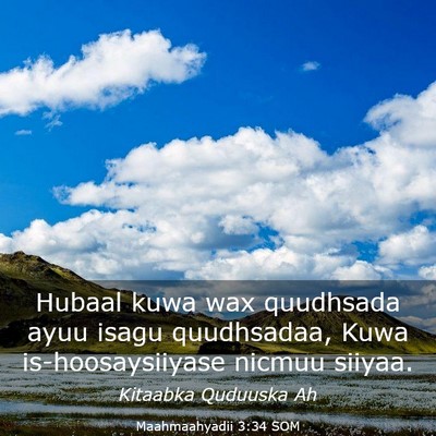 Picture 03 - Maahmaahyadii 3:34 SOM - Hubaal kuwa wax quudhsada ayuu isagu quudhsadaa, - Bible Verse Picture