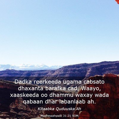 Picture 03 - Maahmaahyadii 31:21 SOM - Dadka reerkeeda ugama cabsato dhaxanta barafka - Bible Verse Picture