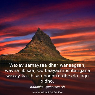 Picture 03 - Maahmaahyadii 31:24 SOM - Waxay samaysaa dhar wanaagsan, wayna iibisaa, Oo - Bible Verse Picture