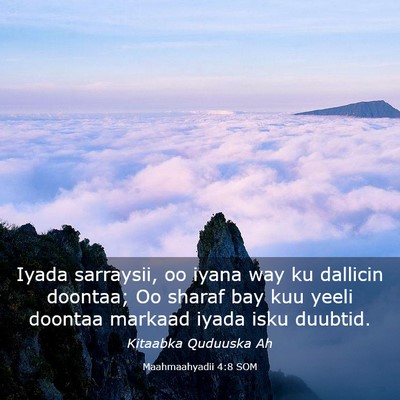 Picture 03 - Maahmaahyadii 4:8 SOM - Iyada sarraysii, oo iyana way ku dallicin - Bible Verse Picture