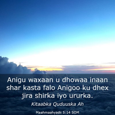 Picture 03 - Maahmaahyadii 5:14 SOM - Anigu waxaan u dhowaa inaan shar kasta falo - Bible Verse Picture