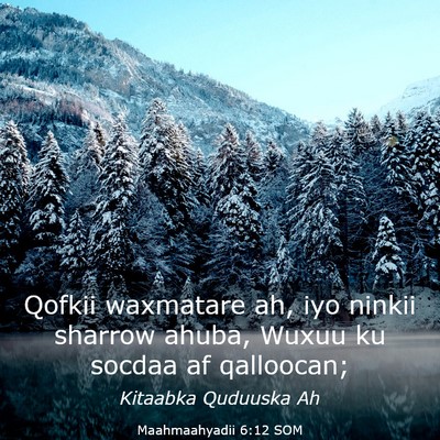 Picture 03 - Maahmaahyadii 6:12 SOM - Qofkii waxmatare ah, iyo ninkii sharrow ahuba, - Bible Verse Picture