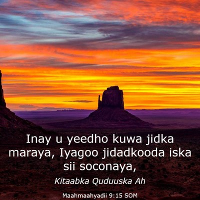 Picture 03 - Maahmaahyadii 9:15 SOM - Inay u yeedho kuwa jidka maraya, Iyagoo - Bible Verse Picture