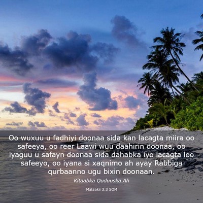 Picture 03 - Malaakii 3:3 SOM - Oo wuxuu u fadhiyi doonaa sida kan lacagta miira - Bible Verse Picture