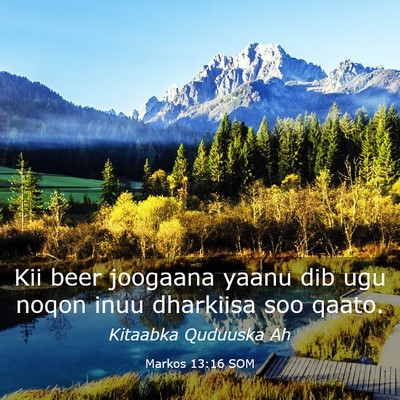 Picture 03 - Markos 13:16 SOM - Kii beer joogaana yaanu dib ugu noqon inuu - Bible Verse Picture